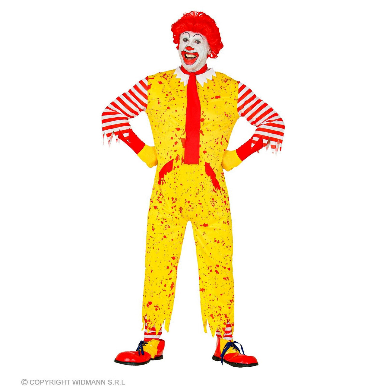 Op deze afbeelding zie je een Kostuums, van het merk Widmann. Mckiller Fastfood Clown Man Kostuum