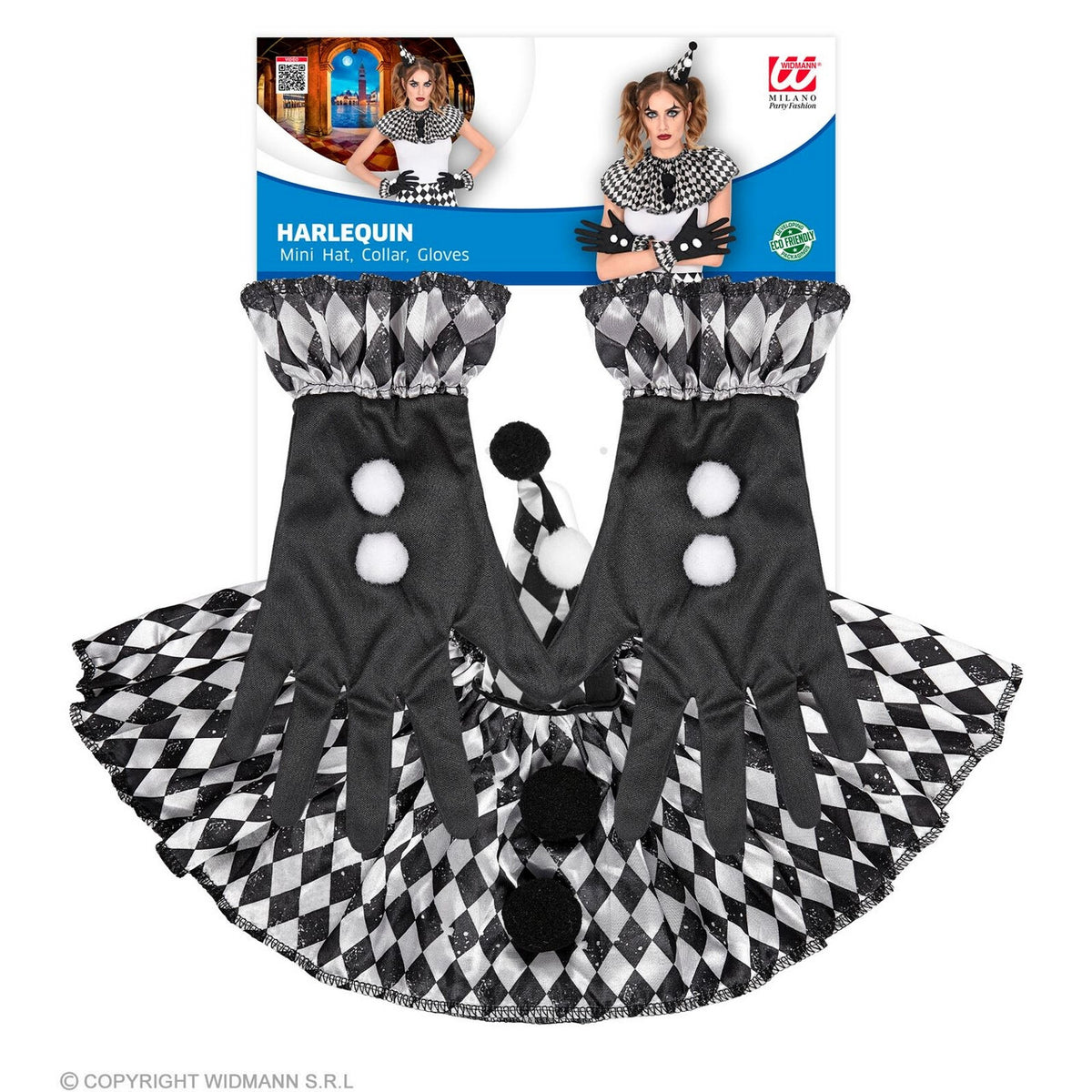Op deze afbeelding zie je een Accessoires, van het merk Widmann. Set Harlekijn Dark Clown