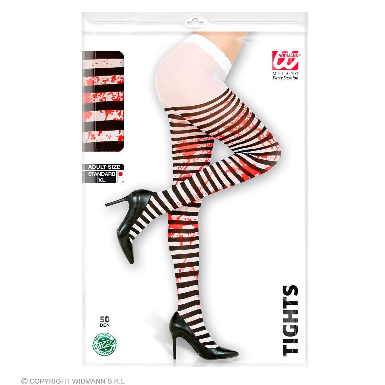 Op deze afbeelding zie je een Kostuums, van het merk Widmann. Panty Zwart Wit Bloederige Benen One Size Vrouw Kostuum