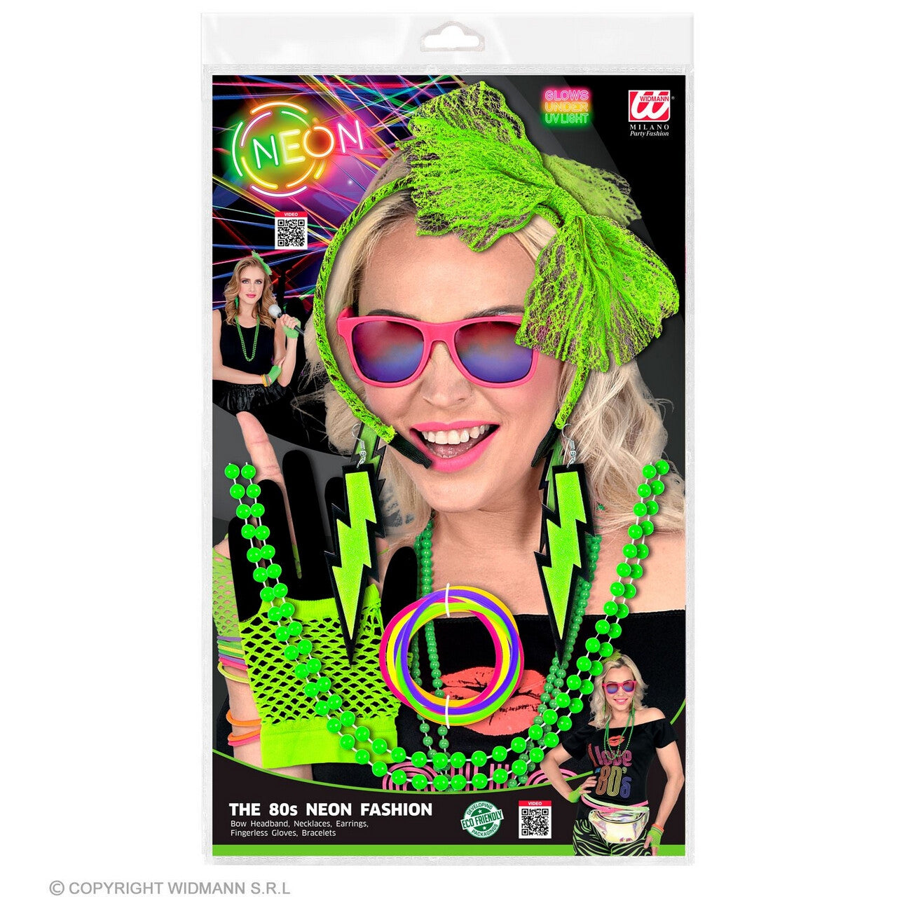 Op deze afbeelding zie je een Accessoires, van het merk Widmann. Jaren 80 Popstar Cindy Set, Neon Groen