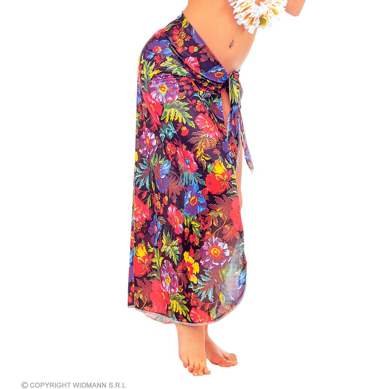 Op deze afbeelding zie je een Kostuums, van het merk Widmann. Omslagdoek Hawaii Beach Flower Furie Vrouw