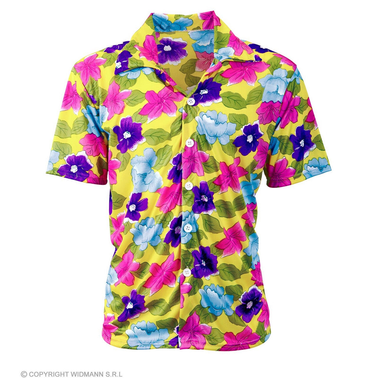Op deze afbeelding zie je een Kostuums, van het merk Widmann. Hawaii Shirt Bloemenpracht Geel Man