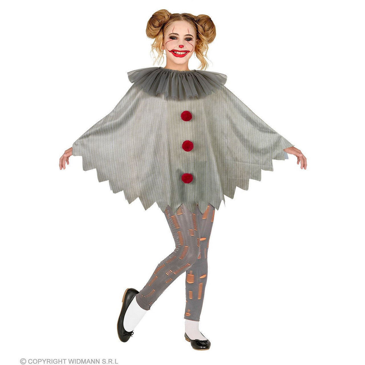 Op deze afbeelding zie je een Kostuums, van het merk Widmann. Horror Clown Wijze Penny Poncho Kind Kind