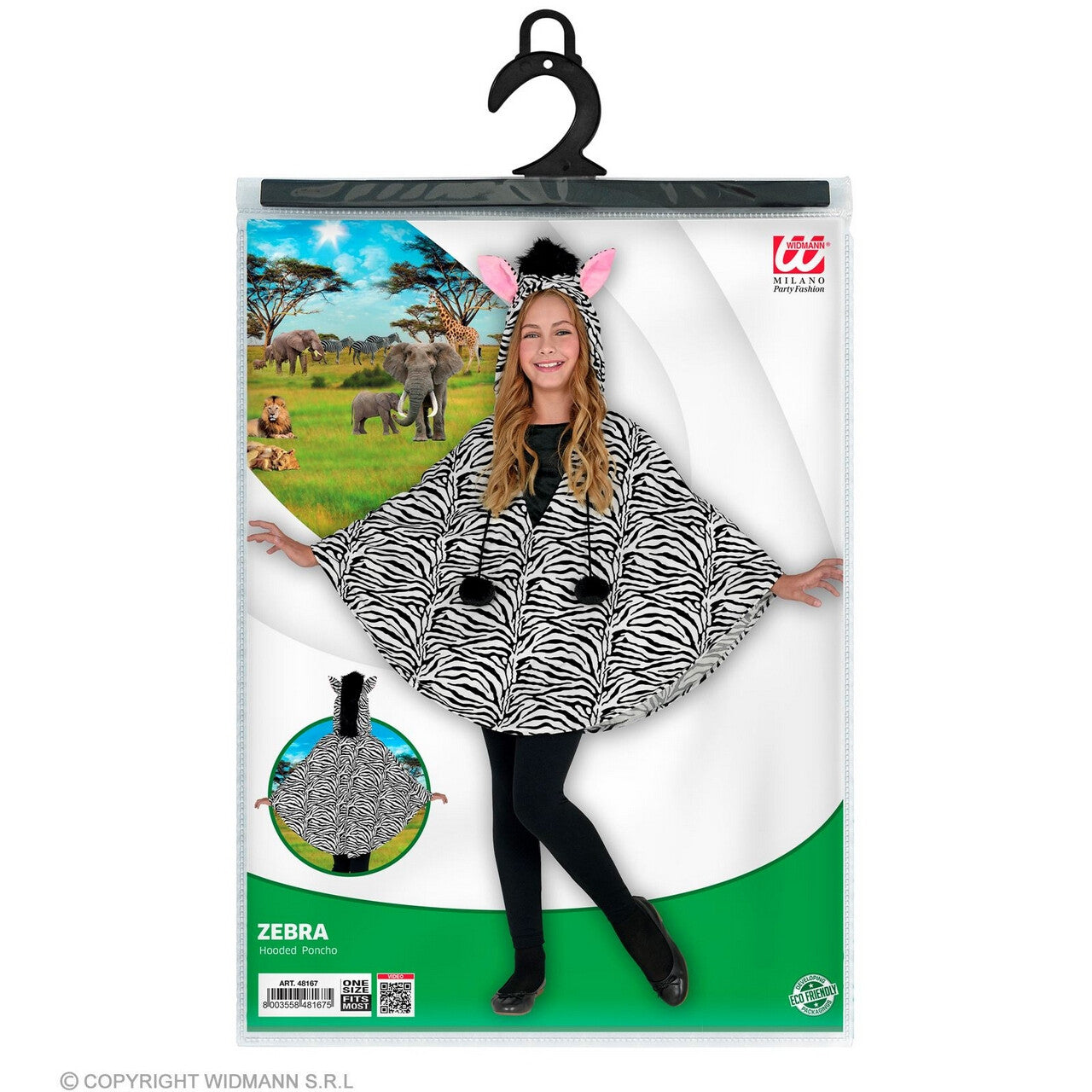 Op deze afbeelding zie je een Kostuums, van het merk Widmann. Duizelingwekkende Strepen Poncho Zebra Kind Kind