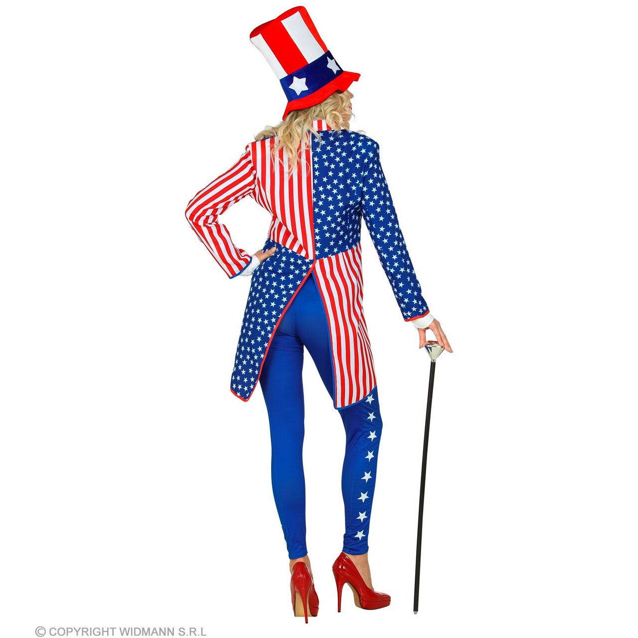 Op deze afbeelding zie je een Kostuums, van het merk Widmann. Miss Stars En Stripes USA Slipjas Vrouw
