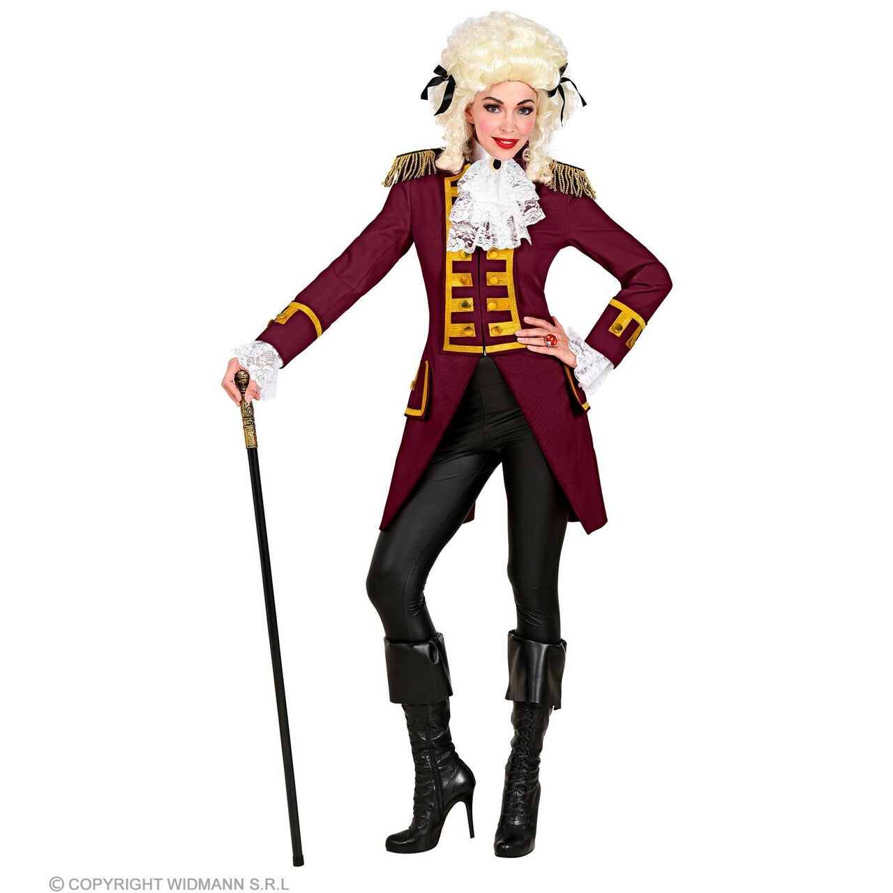 Op deze afbeelding zie je een Kostuums, van het merk Widmann. Statige Franse Parade Jas Bordeaux Rood Vrouw