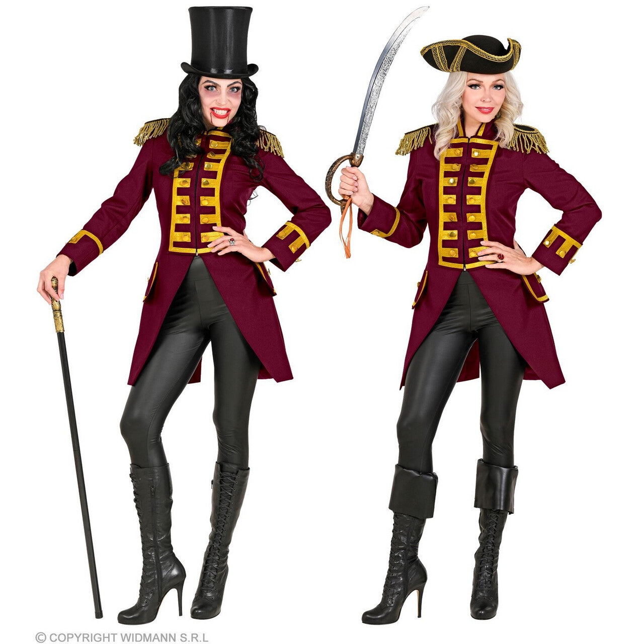 Op deze afbeelding zie je een Kostuums, van het merk Widmann. Statige Franse Parade Jas Bordeaux Rood Vrouw