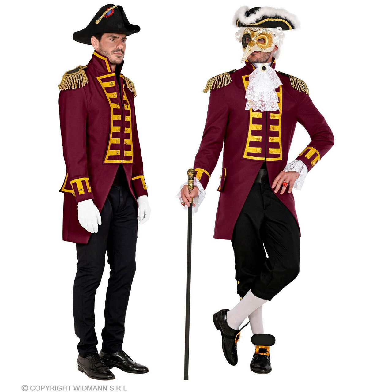 Op deze afbeelding zie je een Kostuums, van het merk Widmann. Parmantige Franse Parade Jas Bordeaux Rood