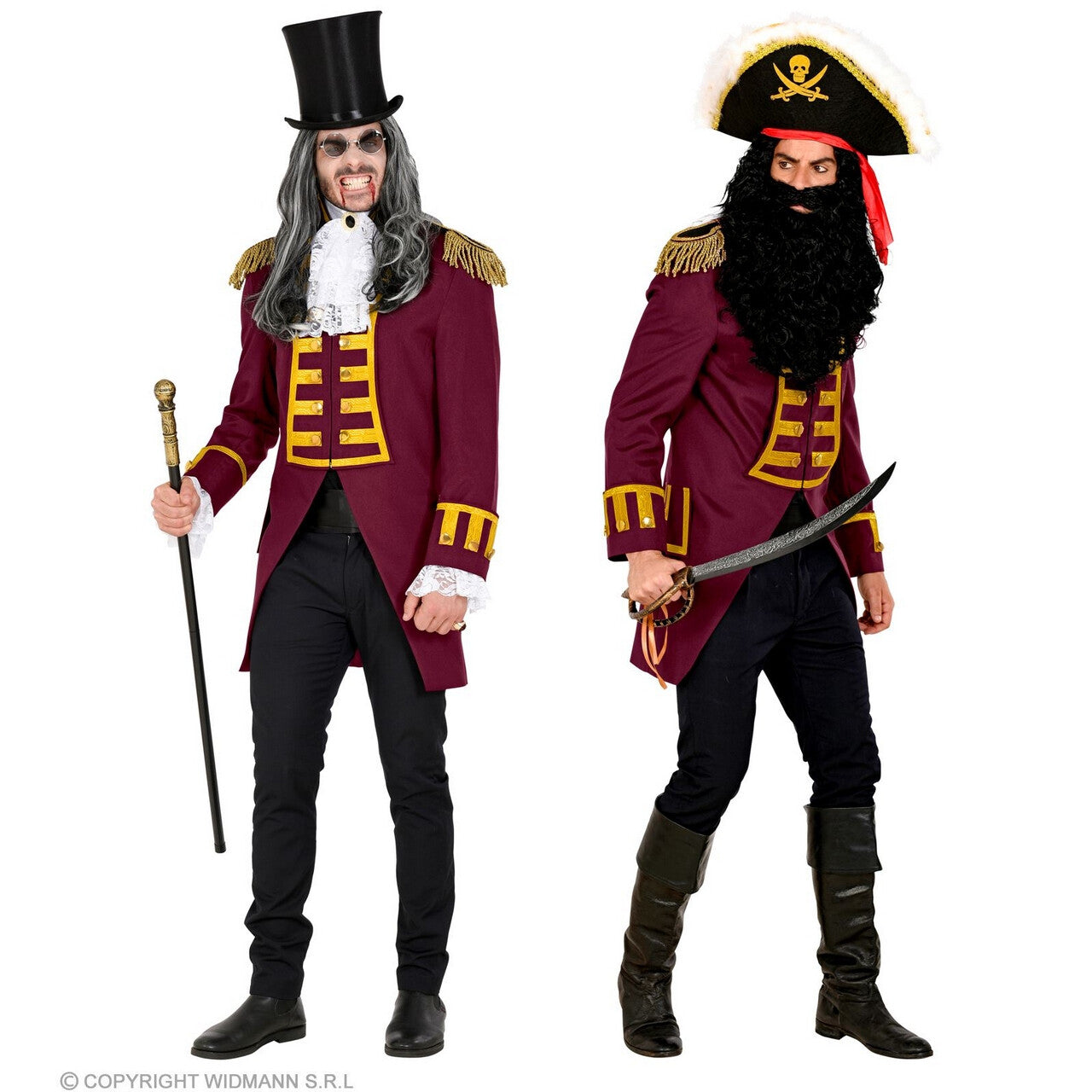 Op deze afbeelding zie je een Kostuums, van het merk Widmann. Parmantige Franse Parade Jas Bordeaux Rood