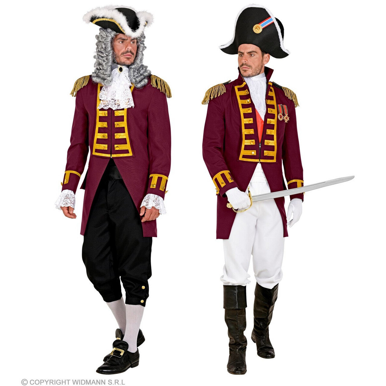 Op deze afbeelding zie je een Kostuums, van het merk Widmann. Parmantige Franse Parade Jas Bordeaux Rood