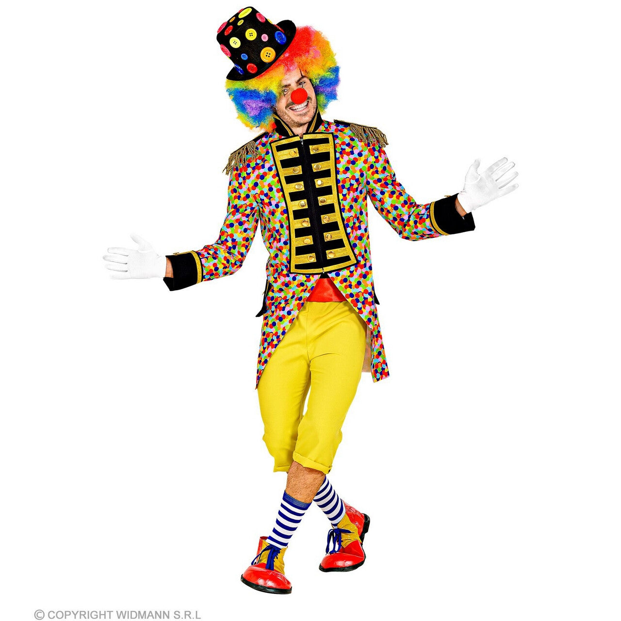 Op deze afbeelding zie je een Kostuums, van het merk Widmann. Confetti Feest Clown Slipjas Man