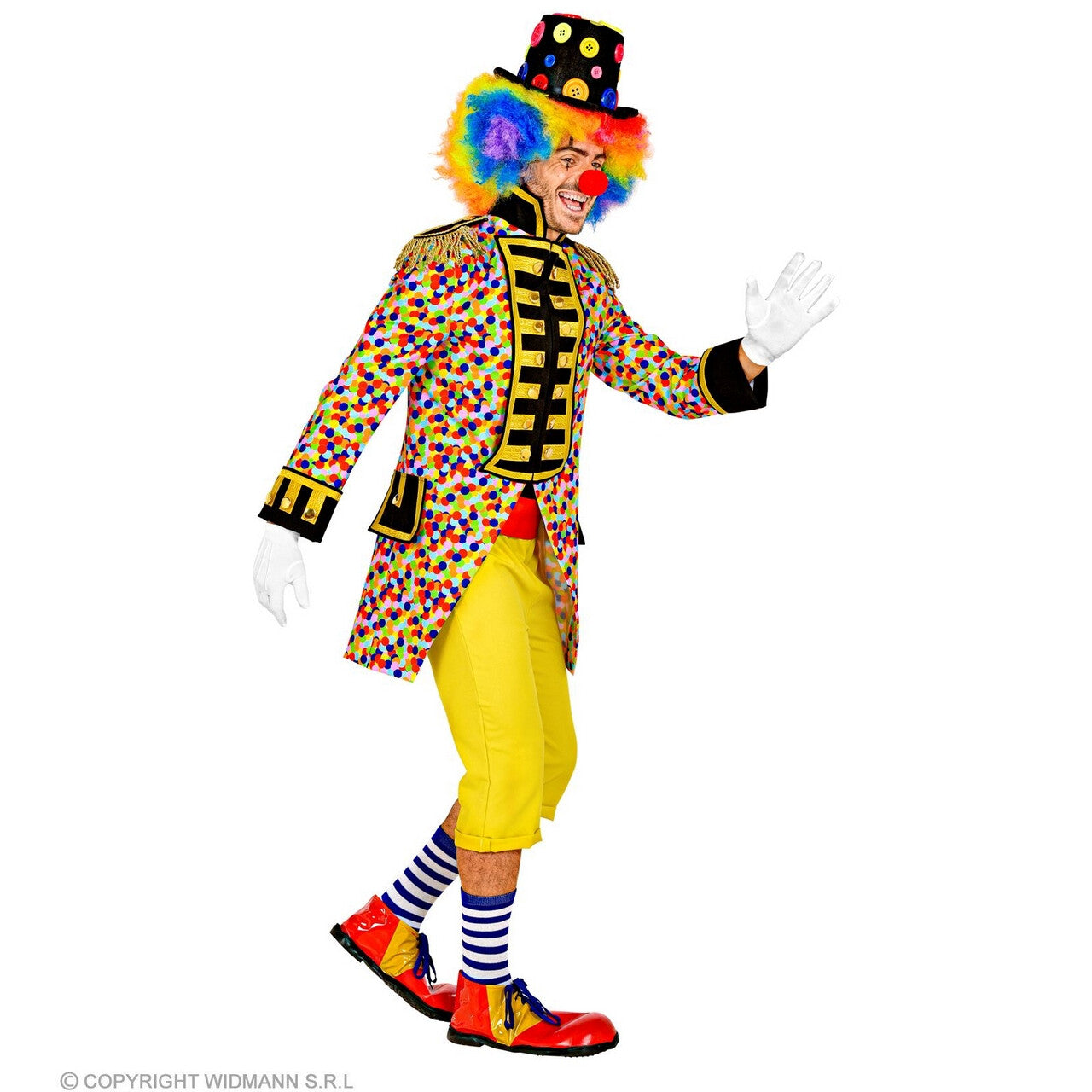 Op deze afbeelding zie je een Kostuums, van het merk Widmann. Confetti Feest Clown Slipjas Man