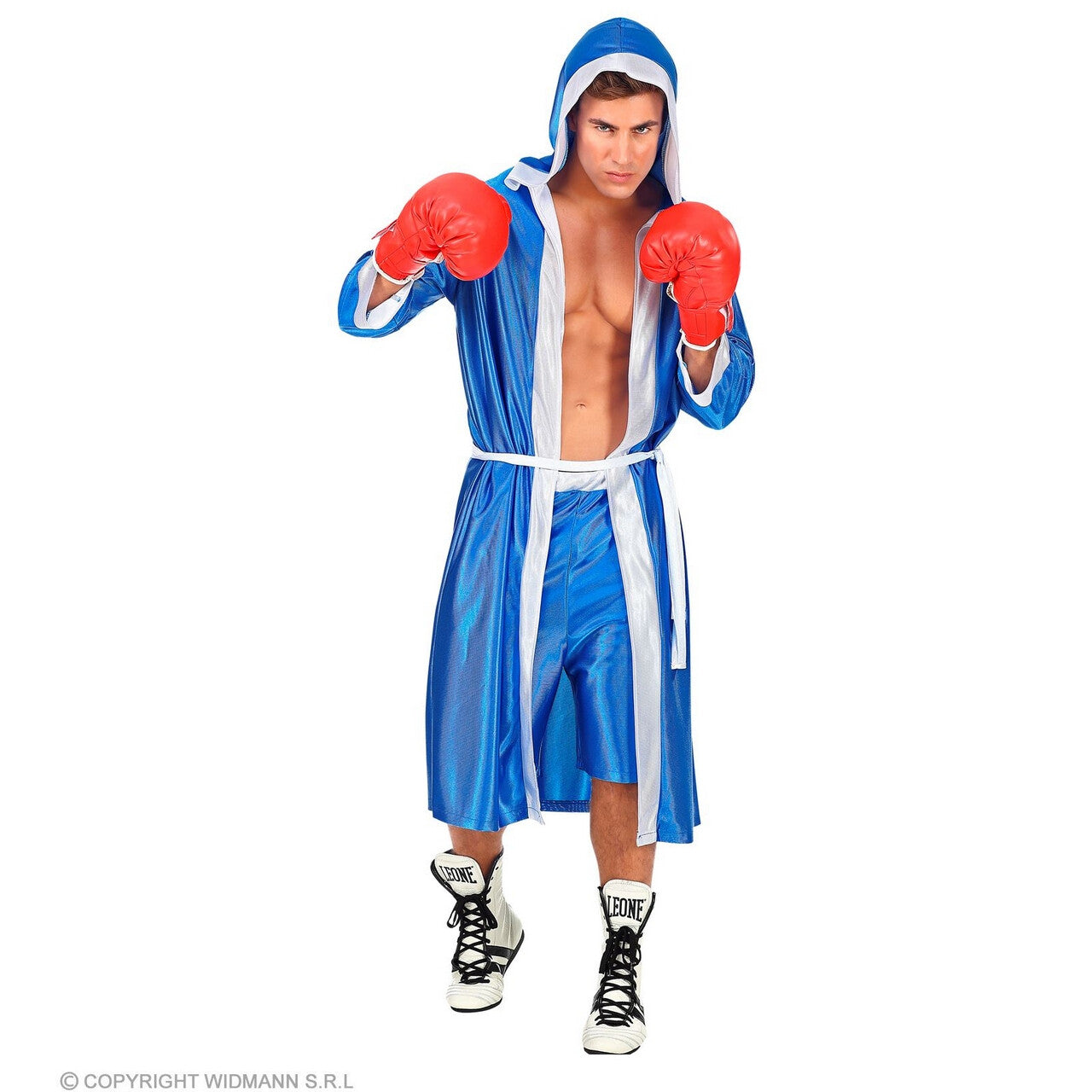 Op deze afbeelding zie je een Kostuums, van het merk Widmann. Bokser King Of The Ring Blauw Man Kostuum