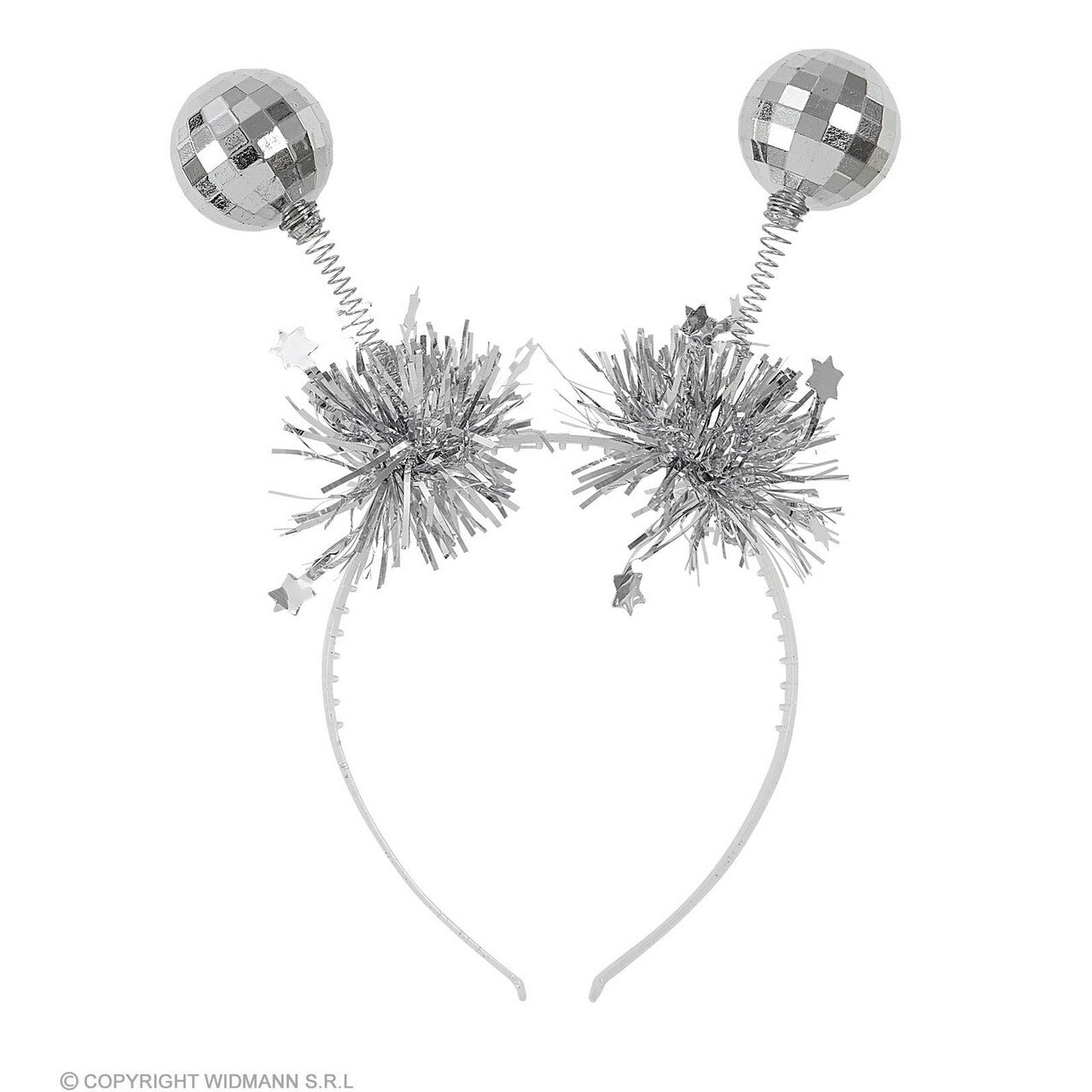 Op deze afbeelding zie je een Decoratie, van het merk Widmann. Hoofdbopper Met Knallende Discoballen Zilver