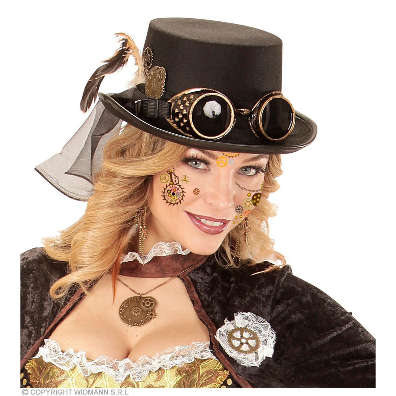 Op deze afbeelding zie je een Decoratie, van het merk Widmann. Gezichtsdecoratie Face Art Gekleurde Glitter Steampunk
