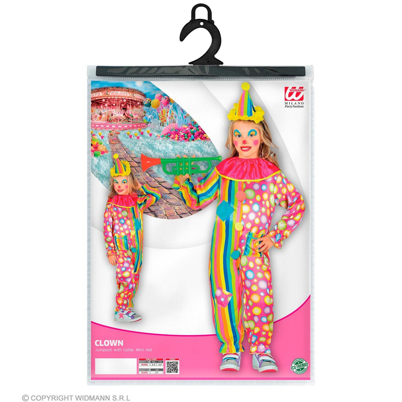 Op deze afbeelding zie je een Kostuums, van het merk Widmann. Zeer Vrolijke Regenboog Clown Kind Kind Kostuum