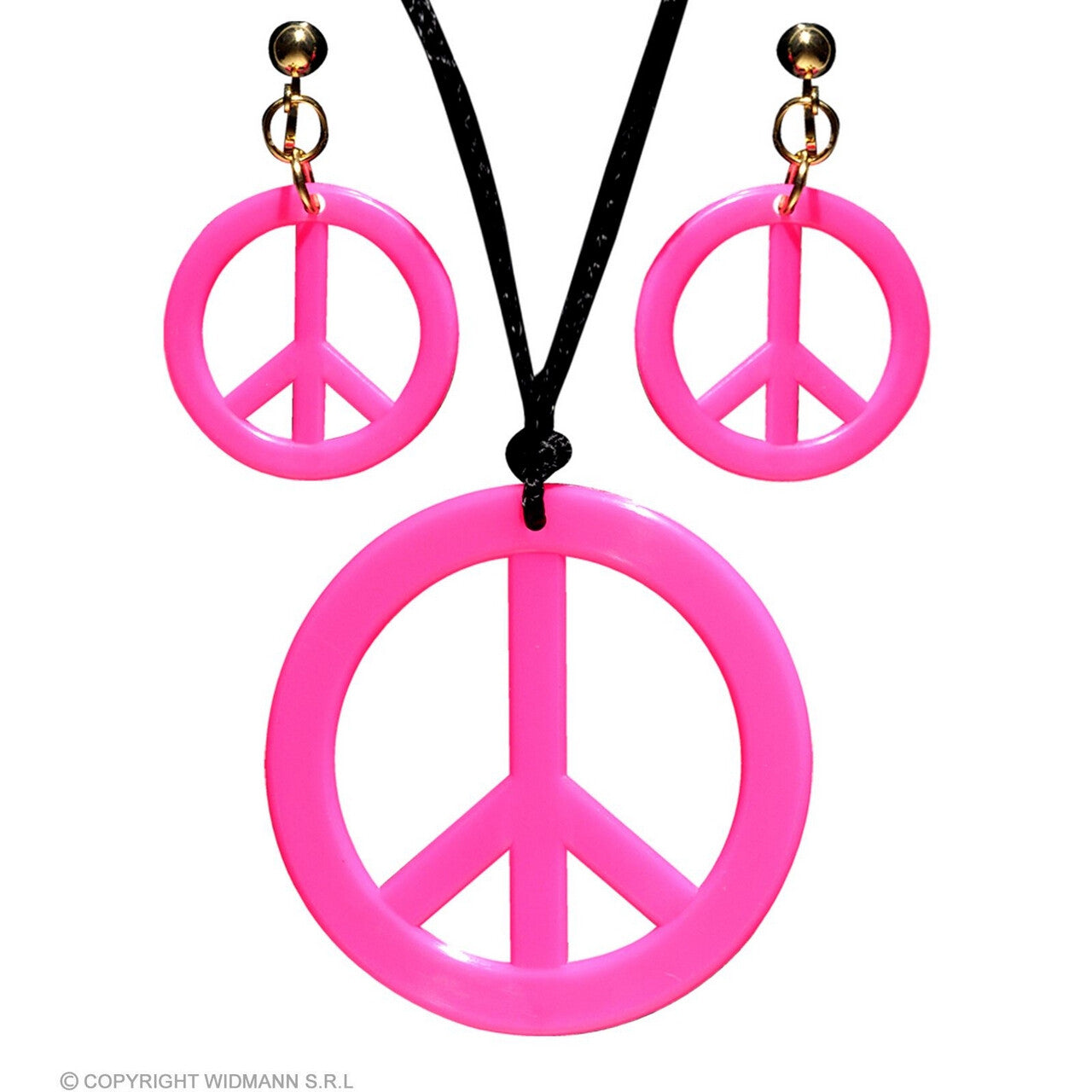 Op deze afbeelding zie je een Accessoires, van het merk Widmann. Hippie Set Peace Ketting En Oorbellen Neon Roze