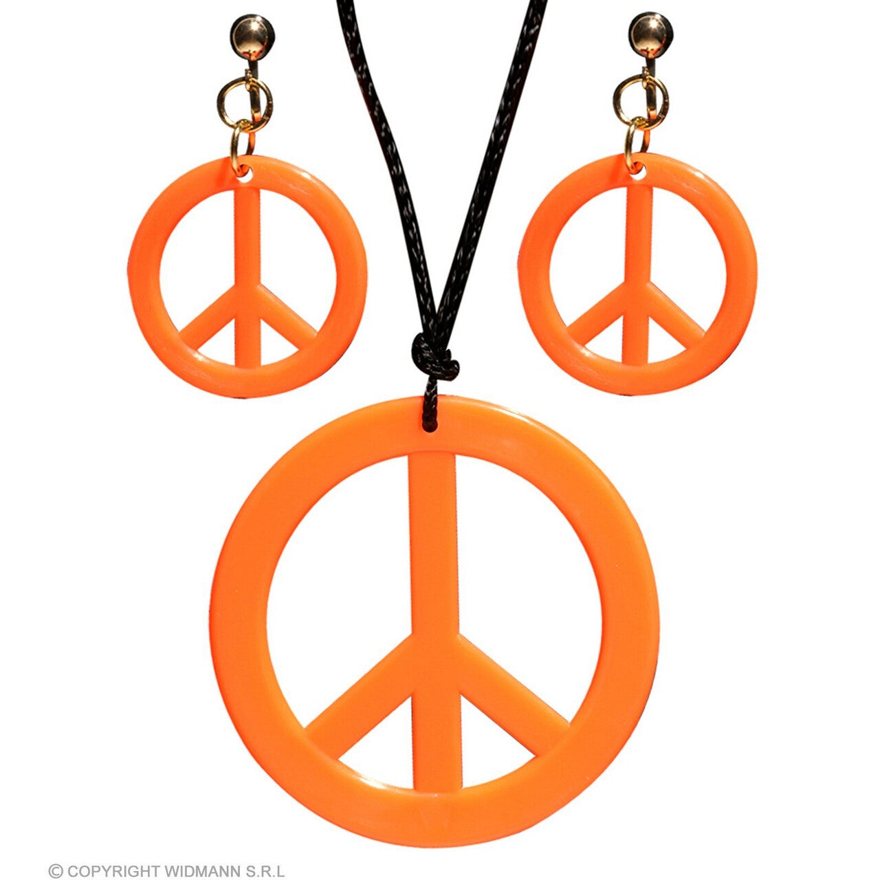Op deze afbeelding zie je een Accessoires, van het merk Widmann. Hippie Set Peace Ketting En Oorbellen Neon Oranje