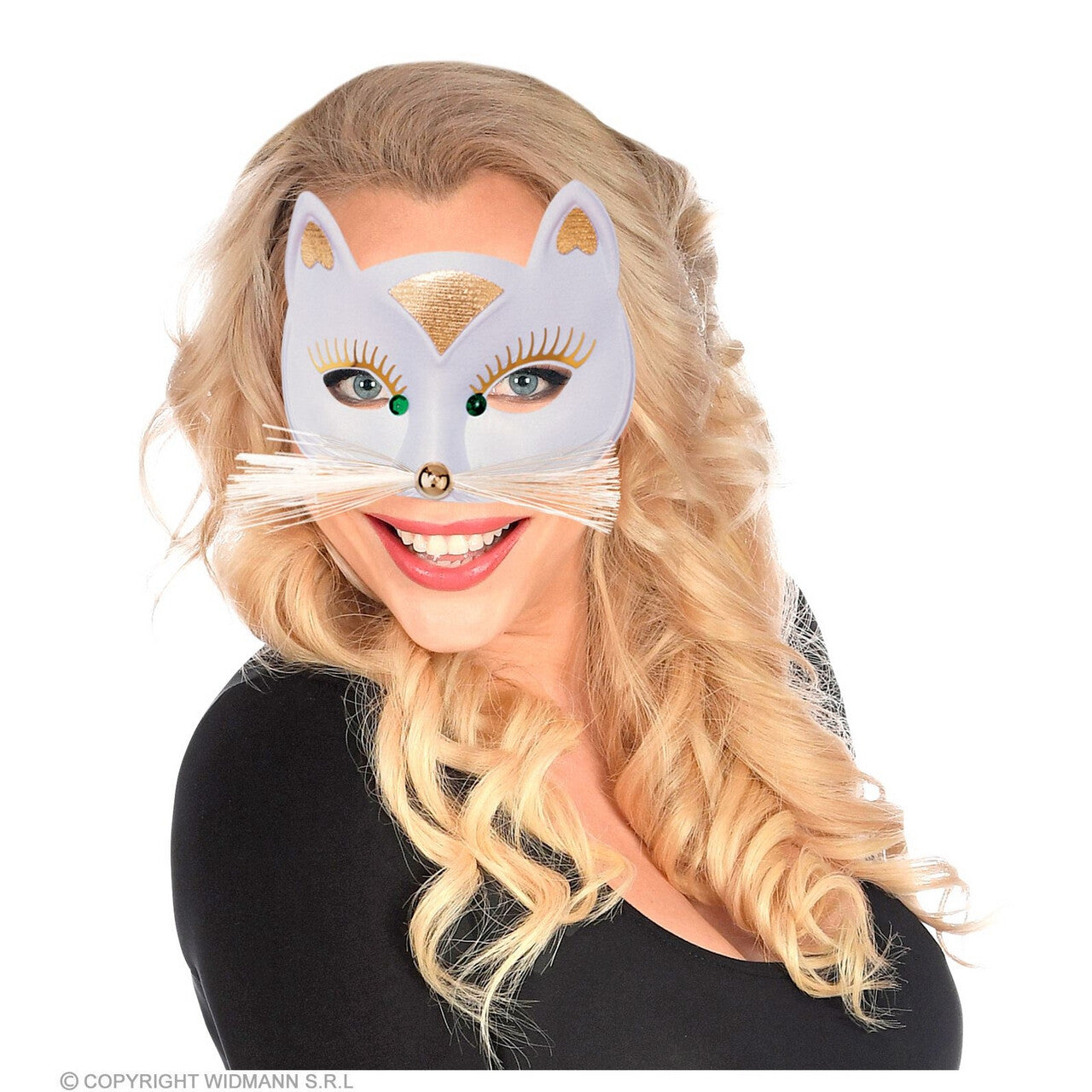 Op deze afbeelding zie je een Accessoires, van het merk Widmann. Oogmasker Kat Met Snorharen, Wit