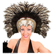 Op deze afbeelding zie je een Accessoires, van het merk Widmann. Hoofdbedekking Met Glitters En Veren Samba Zilver