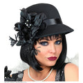 Chapeau élégant Des Années 20 Avec Fleur Accrocheuse Noir