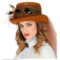 Haut-De-Forme Steampunk Avec Lunettes Et Voile Marron