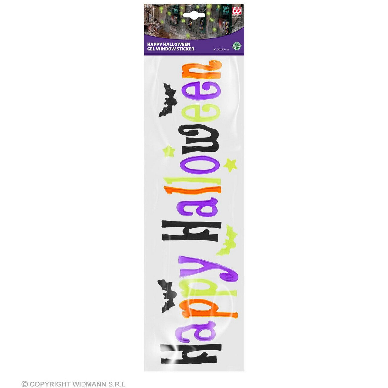 Op deze afbeelding zie je een Decoratie, van het merk Widmann. Raam Sticker Happy Halloween