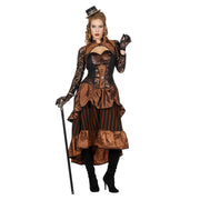 Op deze afbeelding zie je een Kostuums, van het merk Wilbers. Steampunk Victoria Bruin Vrouw Kostuum
