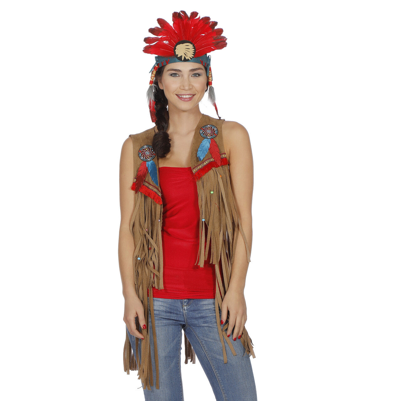 Op deze afbeelding zie je een Kostuums, van het merk Wilbers. Bruin Hippie Vestje Indiaan Missouri Vrouw
