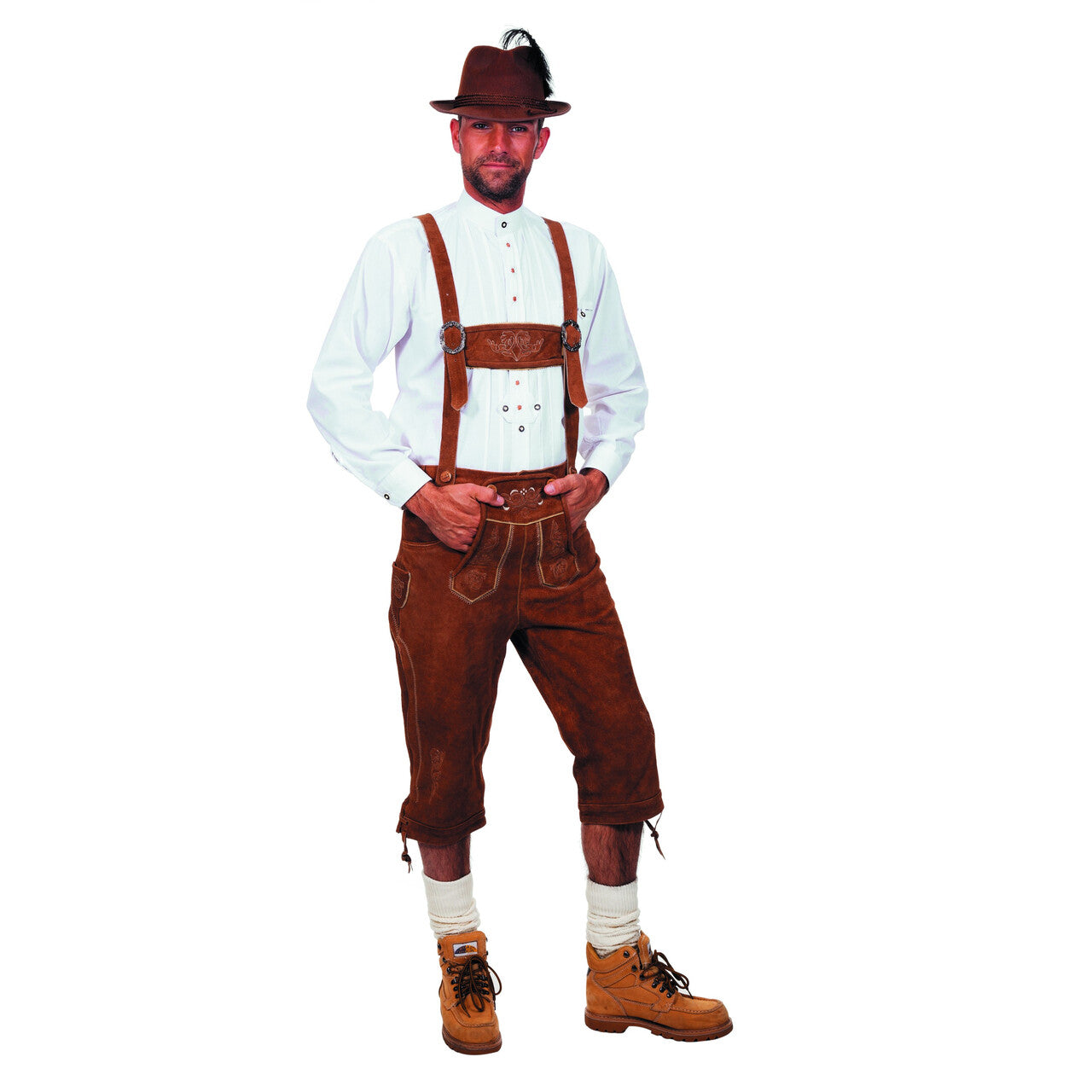 Op deze afbeelding zie je een Kostuums, van het merk Wilbers. Lange Lederhose Gerd Bruin Man