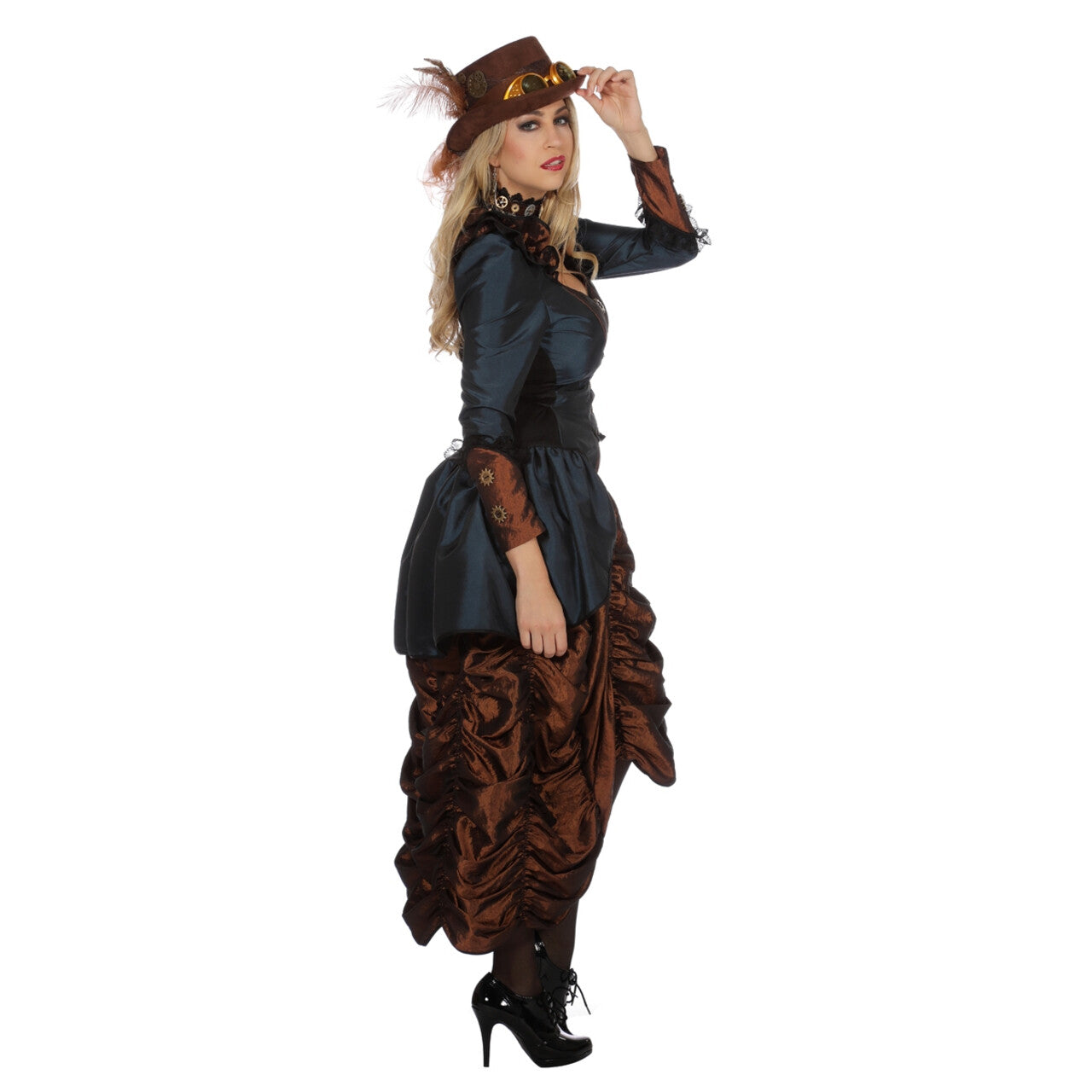Op deze afbeelding zie je een Kostuums, van het merk Wilbers. Steampunk Sally Wild Wild West Vrouw Kostuum