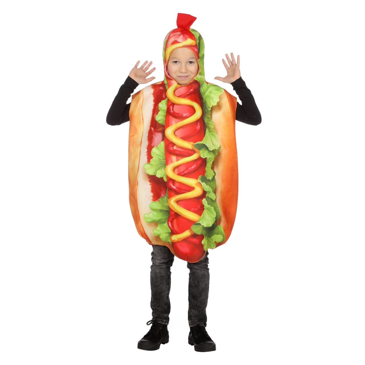 Op deze afbeelding zie je een Kostuums, van het merk Wilbers. Hotdog Met Extra Veel Mosterd Kind Kostuum