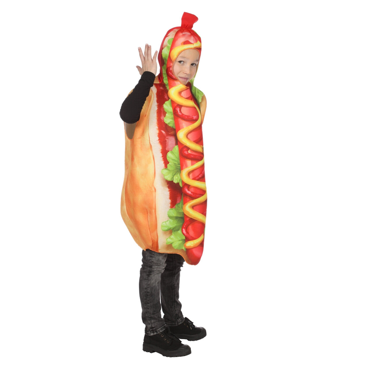 Op deze afbeelding zie je een Kostuums, van het merk Wilbers. Hotdog Met Extra Veel Mosterd Kind Kostuum
