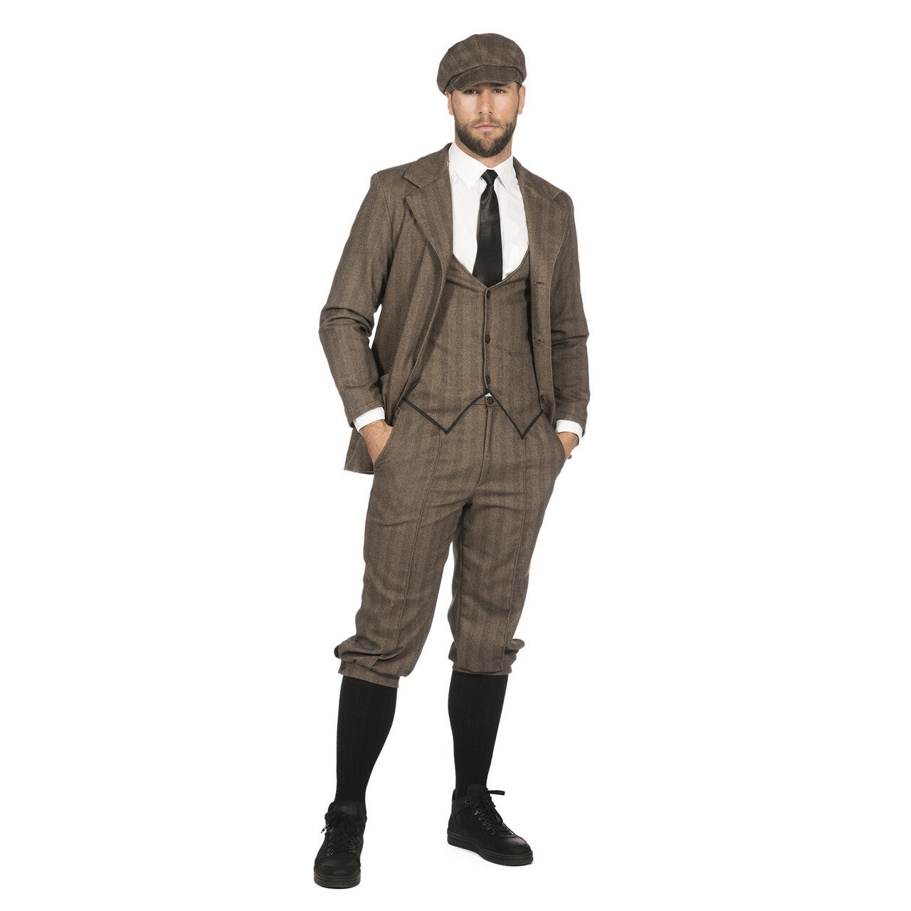 Op deze afbeelding zie je een Kostuums, van het merk Wilbers. Roaring 20s Herencolbert Peaky Birmingham Bruin Man
