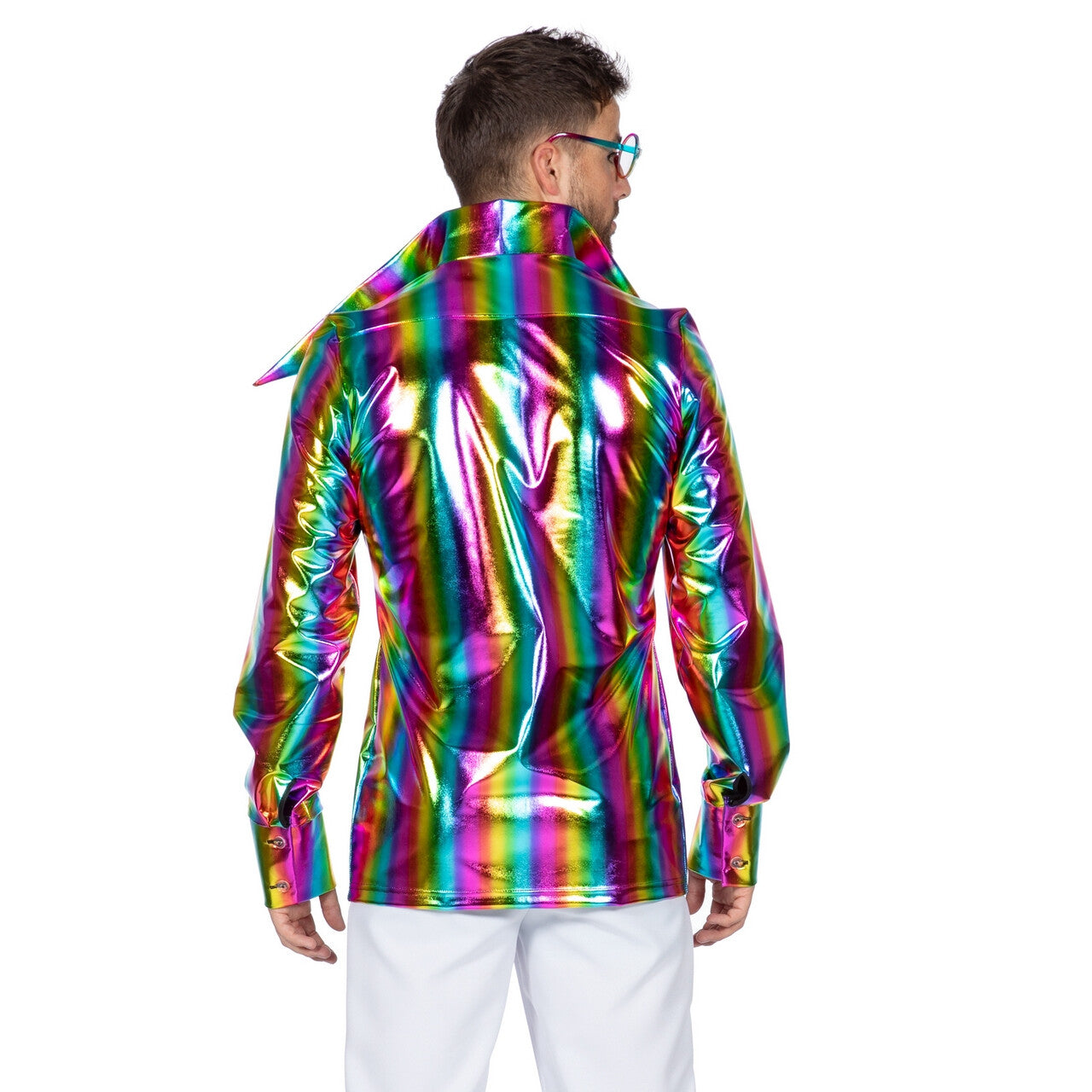 Op deze afbeelding zie je een Kostuums, van het merk Wilbers. Festival Overhemd Stralend Glinsterende Regenboog Man