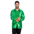 Groene Ruches Blouse Satijn Foute Disco Unisex