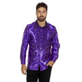 Paarse Ruches Blouse Satijn Foute Disco Unisex