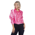 Chemisier À Volants Rose En Satin Disco Farfelu Unisexe