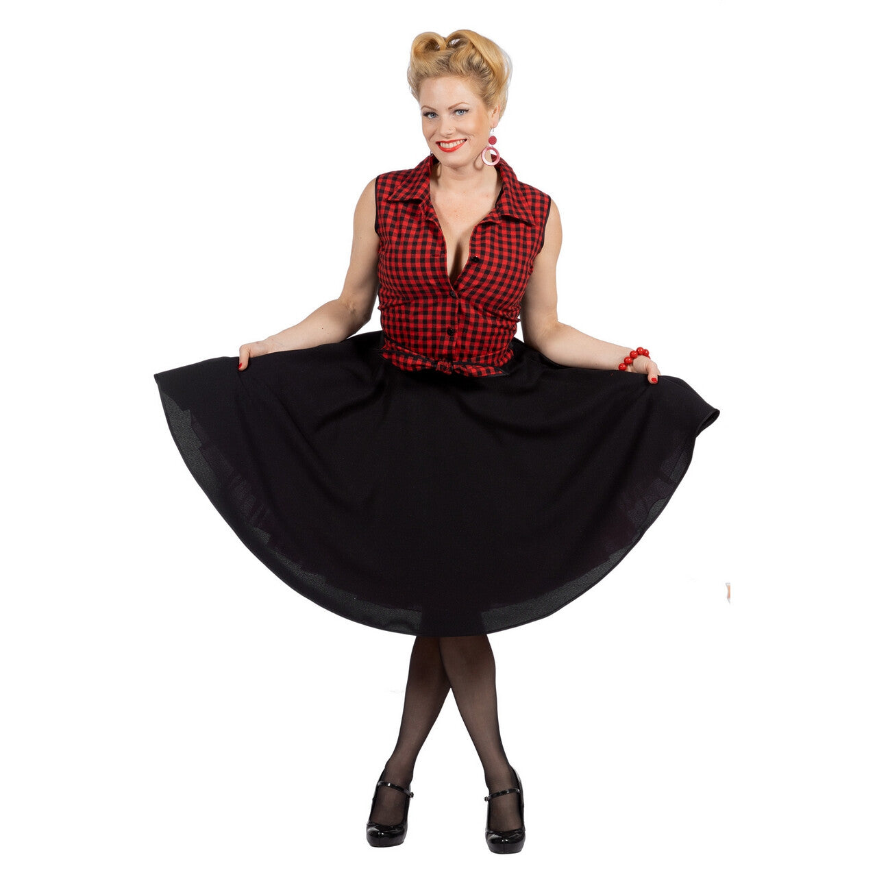 Op deze afbeelding zie je een Kostuums, van het merk Wilbers. Rockabilly Rode Rizzo Vrouw Kostuum