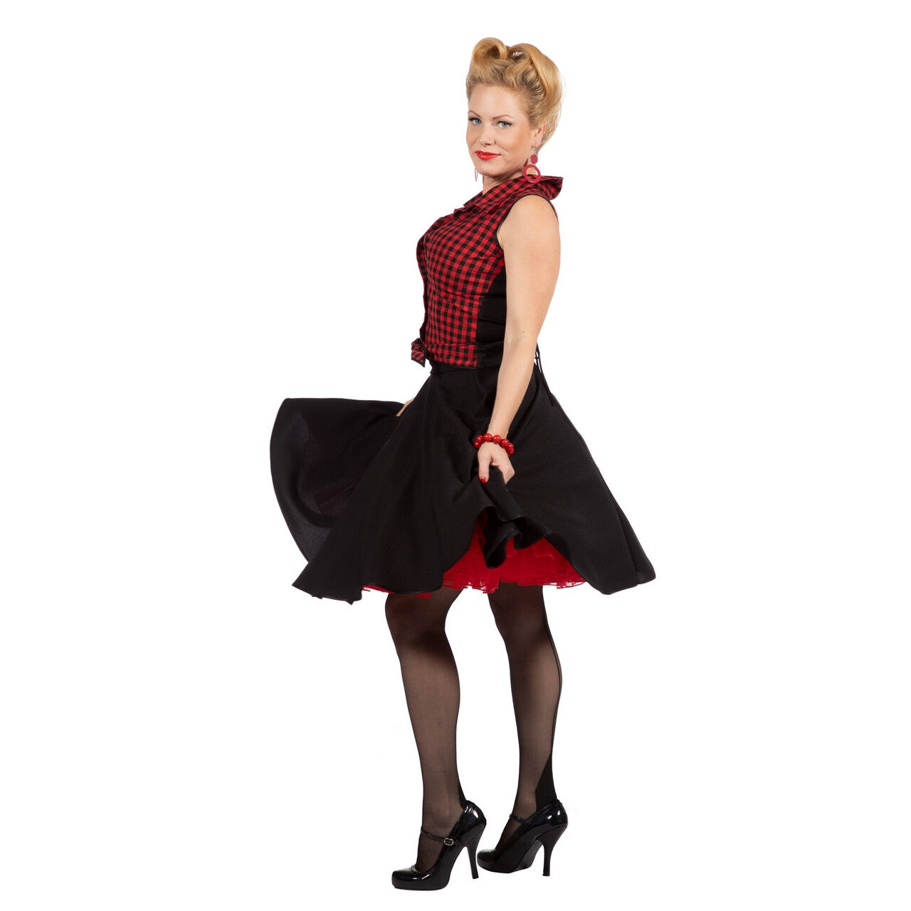 Op deze afbeelding zie je een Kostuums, van het merk Wilbers. Rockabilly Rode Rizzo Vrouw Kostuum