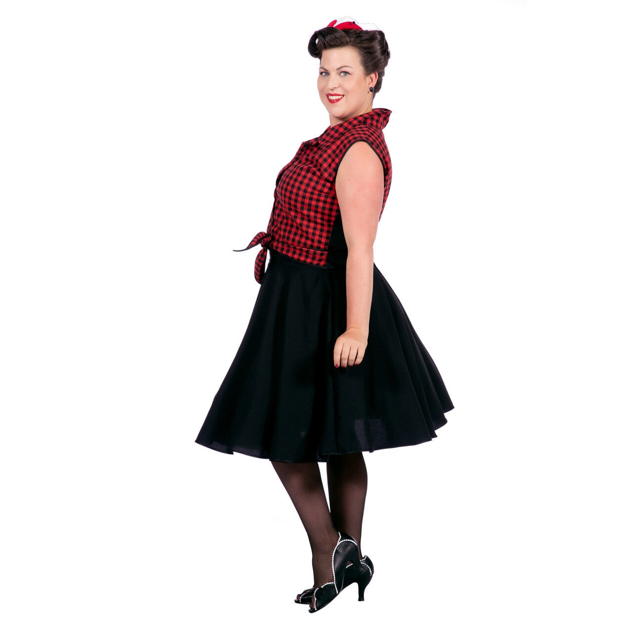 Op deze afbeelding zie je een Kostuums, van het merk Wilbers. Rockabilly Rode Rizzo Vrouw Kostuum