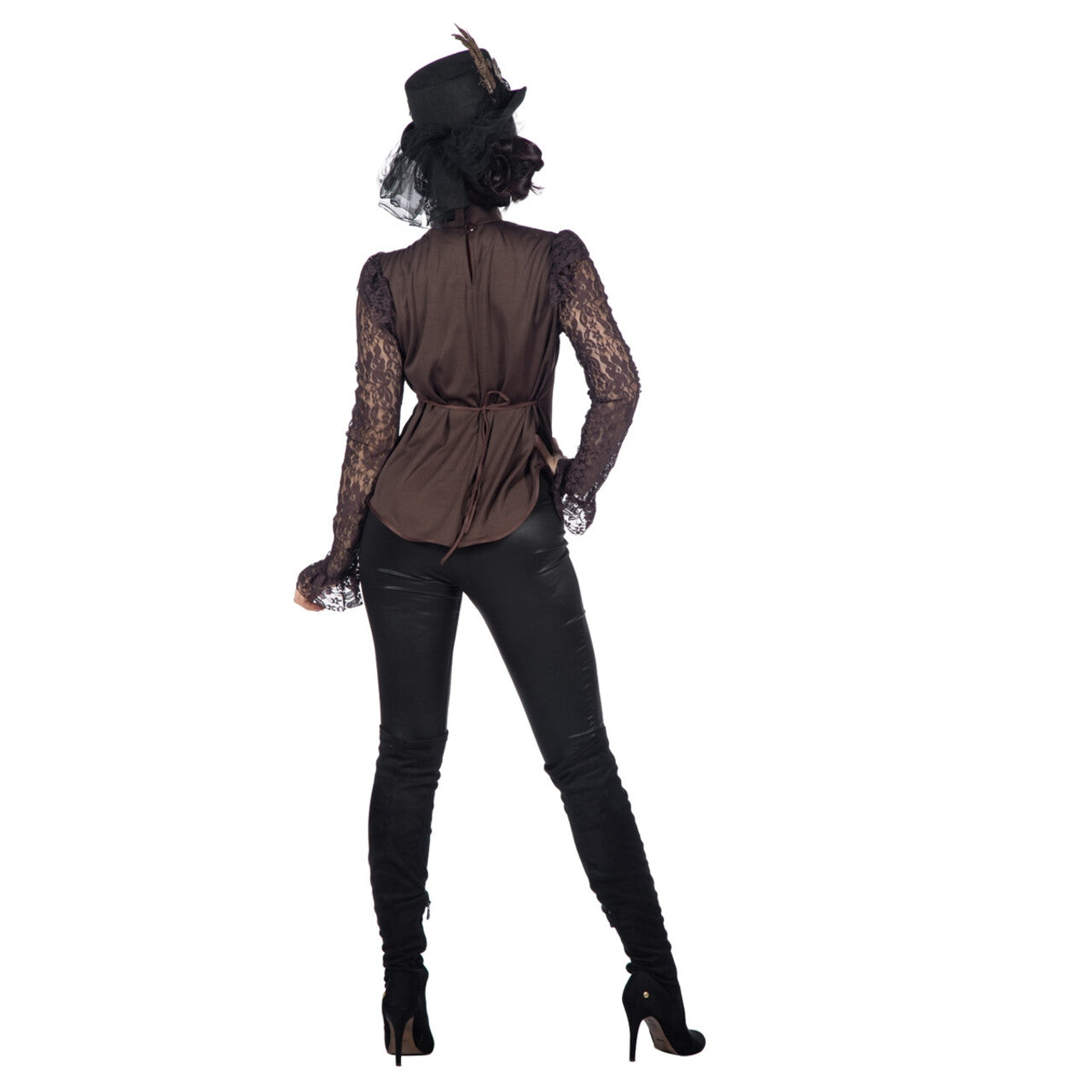 Op deze afbeelding zie je een Kostuums, van het merk Wilbers. Sexy Kanten Blouse Bruin Vrouw