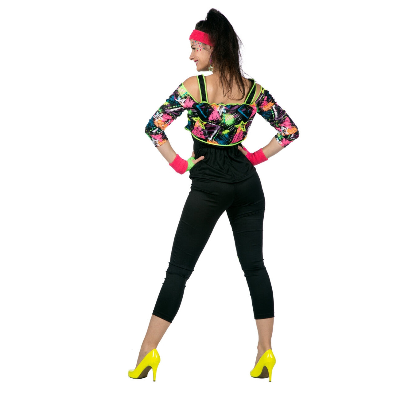 Op deze afbeelding zie je een Kostuums, van het merk Wilbers. Spetterend Aerobic Neon 80s Kostuum Vrouw
