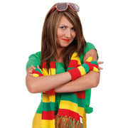 Op deze afbeelding zie je een Accessoires, van het merk Wilbers. Gebreide Vingerloze Handschoenen Carnaval Rood Geel Groen Gestreept