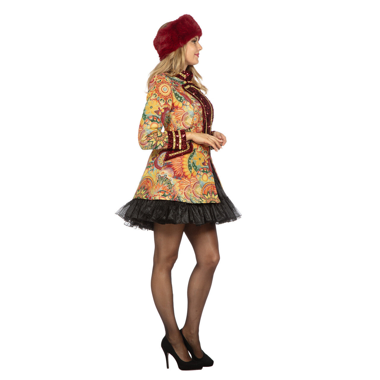 Op deze afbeelding zie je een Kostuums, van het merk Wilbers. Luxe Carnaval Sunny Jas Pailletten Vrouw