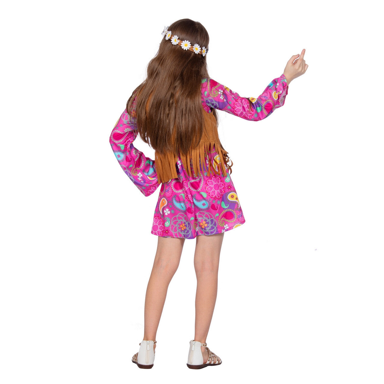 Op deze afbeelding zie je een Kostuums, van het merk Wilbers. Leila Pink Paisley Hippie Meisje Kostuum