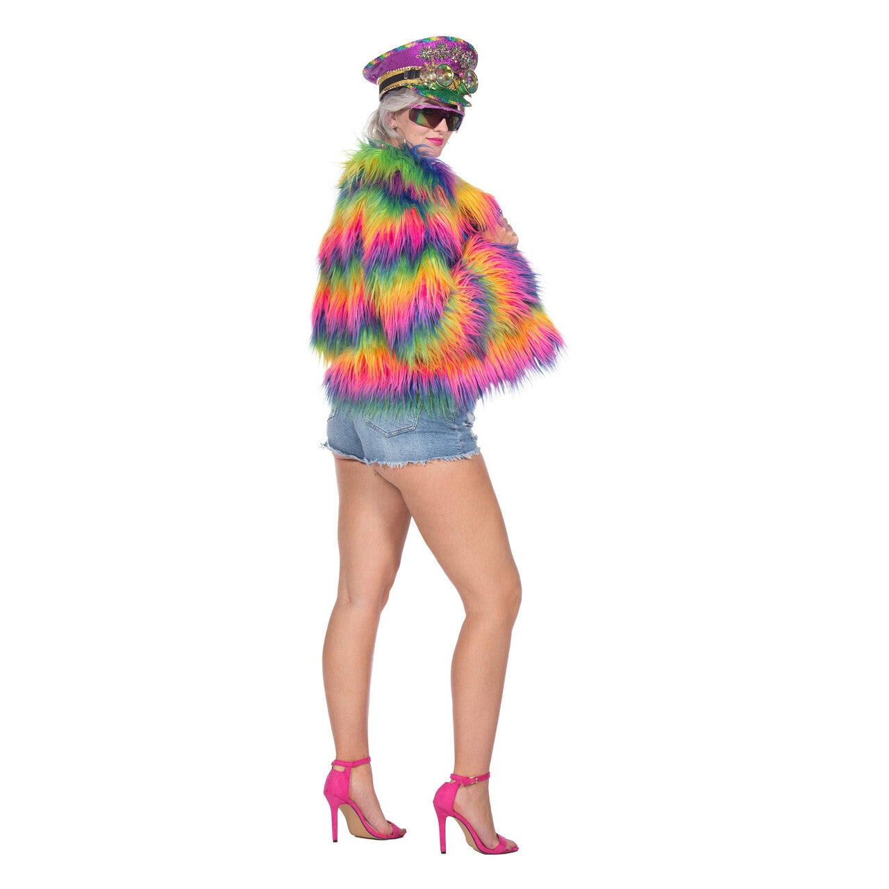Op deze afbeelding zie je een Kostuums, van het merk Wilbers. Regenboog Trots Nepbontjas Vrouw