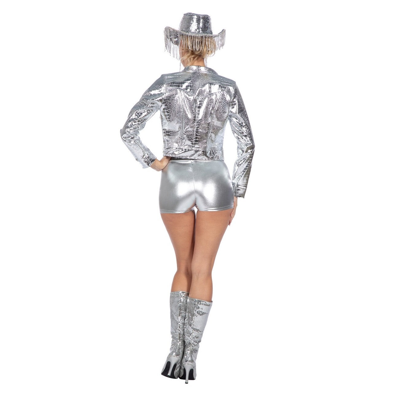 Op deze afbeelding zie je een Kostuums, van het merk Wilbers. Festival Croco Metallic Silver Jas Vrouw
