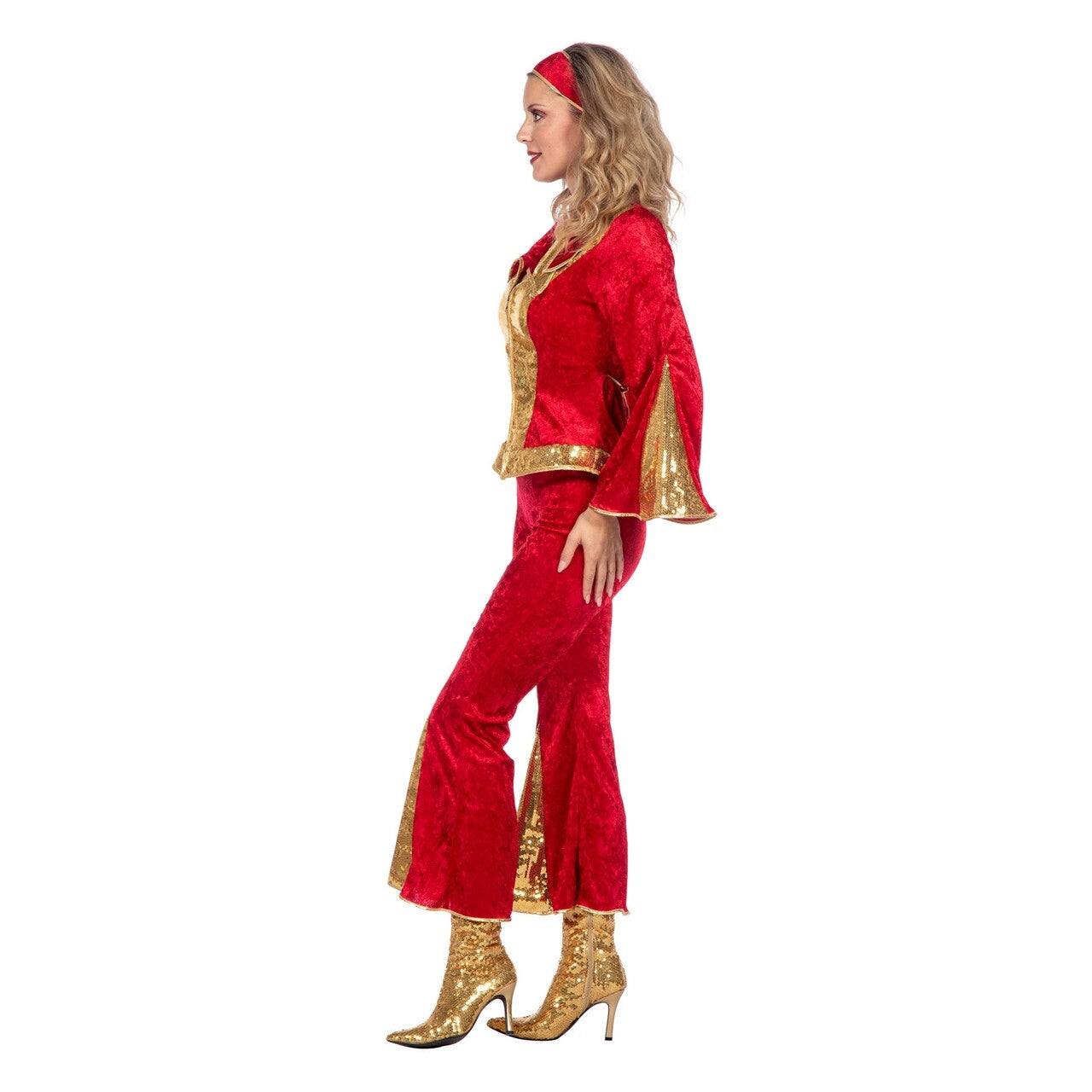Op deze afbeelding zie je een Kostuums, van het merk Wilbers. Moeder Mia Glitter Disco Vrouw Kostuum