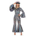 70S Zilveren Dolle Disco Catsuit Vrouw Kostuum